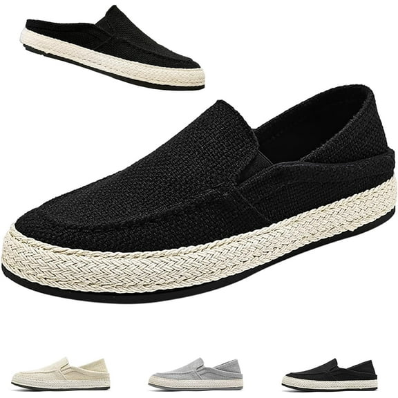 Men's Canvas Slip-on Espadrilles Loafers,Fashion Breathable Hand Stitching Linen Indoor Outdoor Non-Slip Comfortable Flat, Fisherman Casual Walking Sneakers Boat Shoes