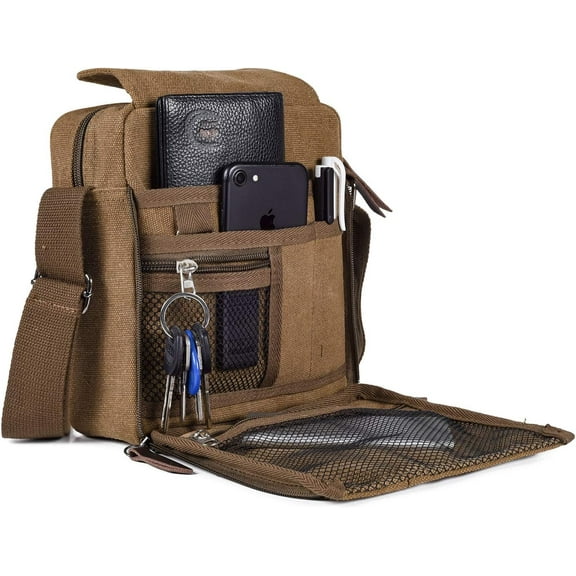 Men's Canvas Small Messenger Bag Casual Shoulder Bag Chest Bag Travel Carry Bag, Multi-pocket Purse