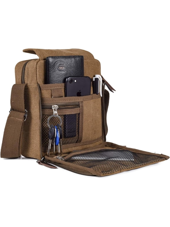 Men's Canvas Small Messenger Bag Casual Shoulder Bag Chest Bag Travel Carry Bag, Multi-pocket Purse