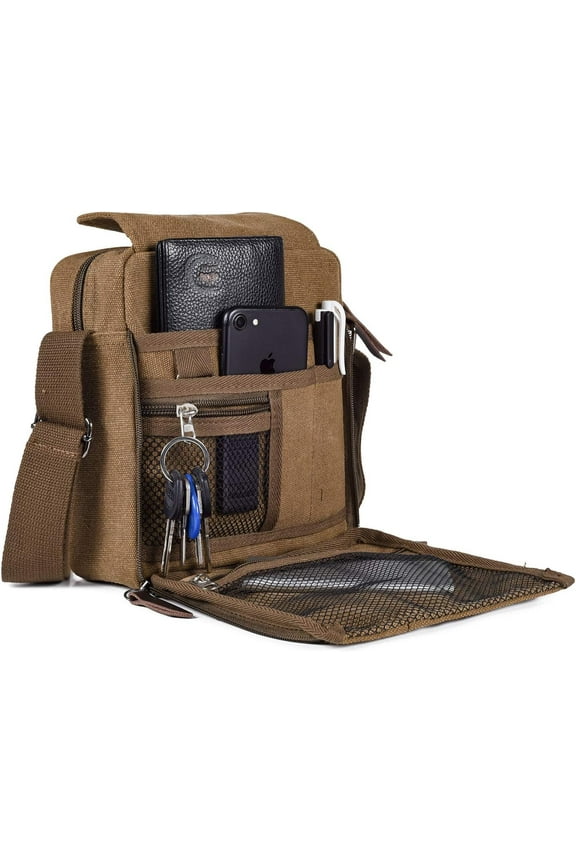 Men's Canvas Small Messenger Bag Casual Shoulder Bag Chest Bag Travel Carry Bag, Multi-pocket Purse