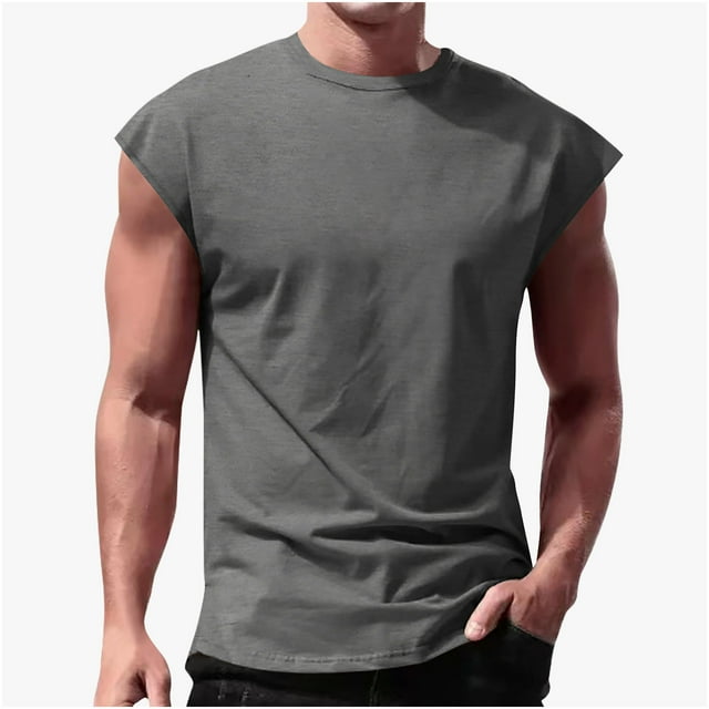 Men's Cap Sleeve Muscle T Shirt Casual Loose Fit Crewneck Gym Workout Short Sleeve Summer Tee Tops