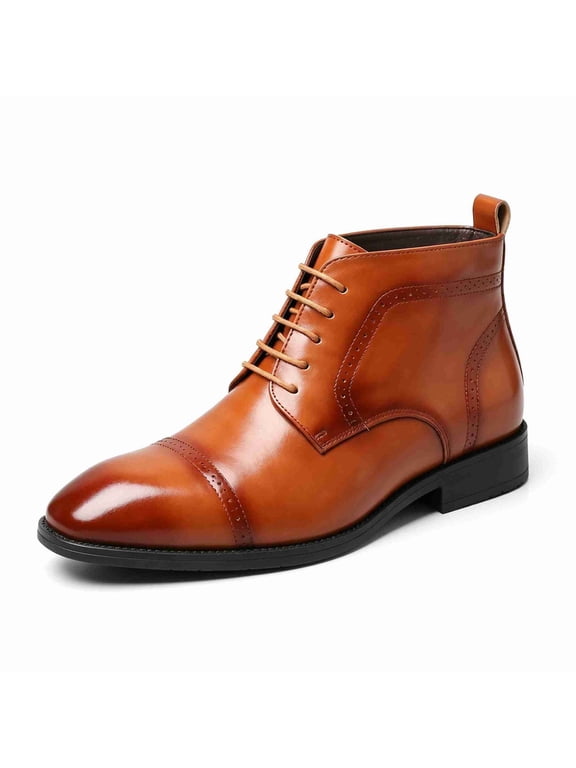 Men’s Cap-Toe Brogue Dress Ankle Boots, Premium Polished Lace-Up Formal Boots with Breathable Lining, Oxford Chukka Boots for Men
