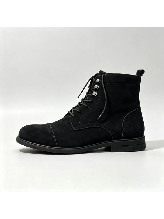 Men's Cap‑Toe Lace‑Up Ankle Boots with Metal Eyelets, Low Block Heel for Casual Daily and Outdoor Styling