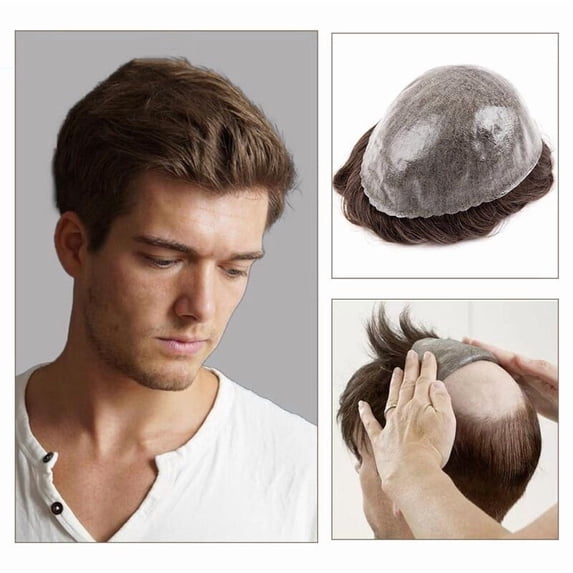 Men's Capillary Prosthesis Knotless Invisible Base Mens Toupee Human Hair System Units Injection PU Skin Male Hair Prosthesis Replacement Systems