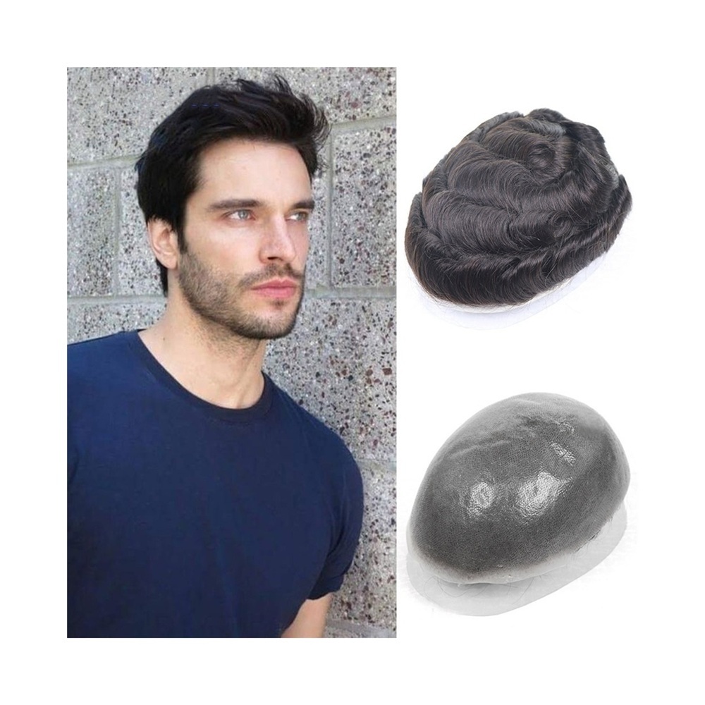 Men's Capillary Prothesis 0.08mm V Looped Full PU Base Toupee Natural ...