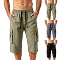 thumbnail image 1 of Men's Capri Long Cargo Shorts Below Knee 13 Inches Relaxed Fit Casual Ripstop Work Short Pants Multi-Pocket Big & Tall Size 4XL Army Green, 1 of 6