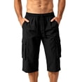 thumbnail image 1 of Men's Capri Long Cargo Shorts Below Knee 13 Inches Relaxed Fit Casual Ripstop Work Short Pants Multi-Pocket Big & Tall Size 4XL Black, 1 of 9