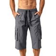 thumbnail image 1 of Men's Capri Long Cargo Shorts Below Knee 13 Inches Relaxed Fit Casual Ripstop Work Short Pants Multi-Pocket Big & Tall Size 4XL Dark Gray, 1 of 8