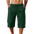 thumbnail image 1 of Men's Capri Long Shorts Quick Dry Below Knee 3/4 Capri Pants with Pockets and Drawstring for Workout Running Training Summer Reflective Strip Army Green, 1 of 6