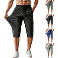 thumbnail image 1 of Men's Capri Pants 3/4 Joggers Gym/Workout/Hiking Below Knee Long Shorts Lightweight Quick Dry with Zipper Pockets Black XS, 1 of 5