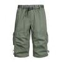 Men's Capri Pants Cargo Long Shorts Quick Dry Lightweight Solid Color Multiple Pockets Workwear Straps Shorts Olive Green