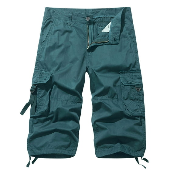 Men's Capri Pants Casual Baggy Multi Pockets Below Knee Shorts Lightweight Zipper Button Outdoors Joggers 3/4 Cargo Pants