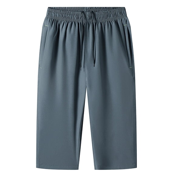 Men's Capri Pants Casual Lightweight Baggy Wide Leg Cropped Pants Elastic Waist Drawstring Summer Athletic Capris with Pockets