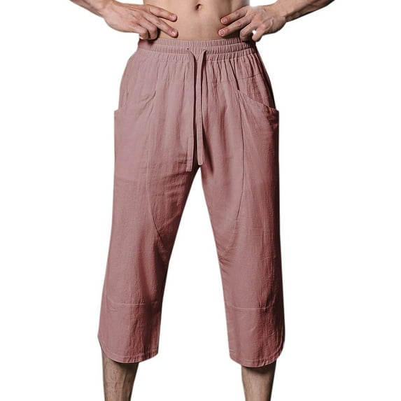 Men's Capri Pants Casual Slim Fit Capris Elastic Waist Gym Workout Athletic Pants with Pockets