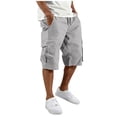 thumbnail image 1 of Men's Capri Pants Drawstring Elastic Waist Solid Color Casual Loose Stylish Cargo Pant With Multi Pockets (4XL, Gray), 1 of 6