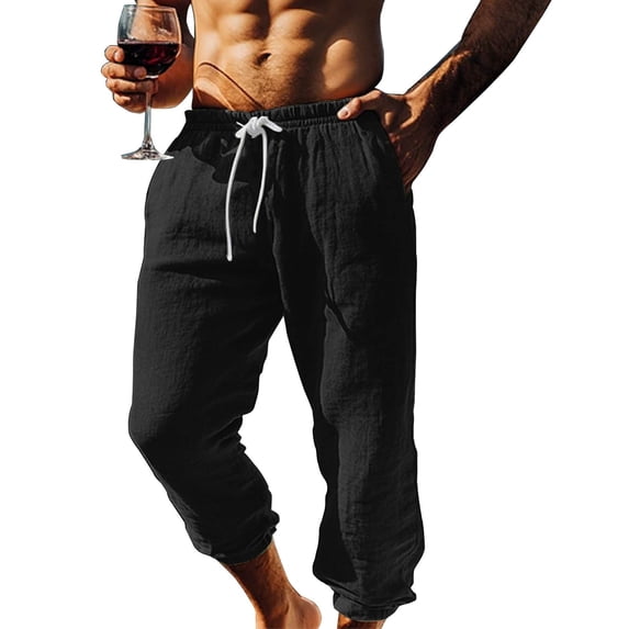 Men's Capri Pants Elastic Waist Drawstring Loose Fit Pants Casual Solid Color Soft Relaxed Vacation Capris With Pockets