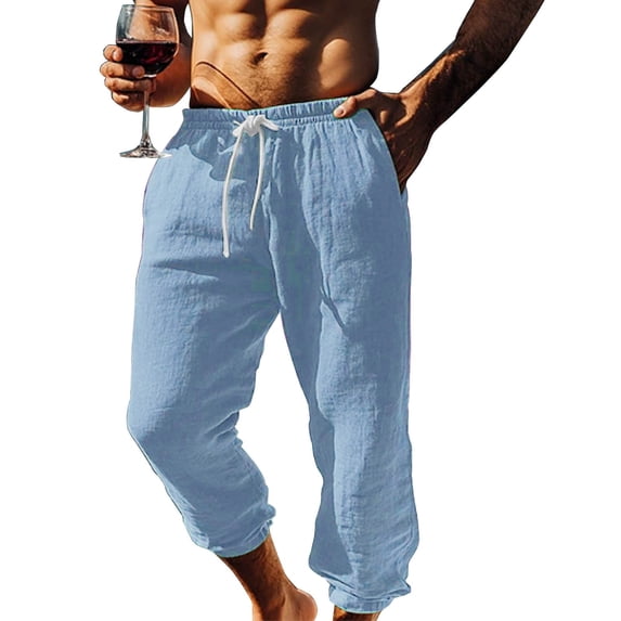 Men's Capri Pants Elastic Waist Drawstring Loose Fit Pants Casual Solid Color Soft Relaxed Vacation Capris With Pockets