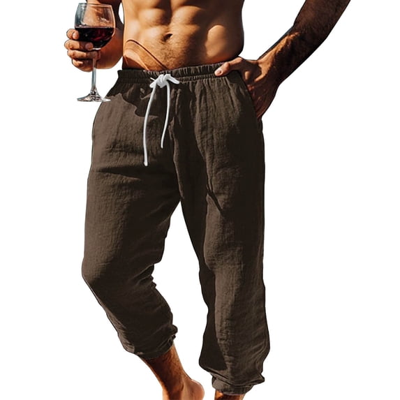 Men's Capri Pants Elastic Waist Drawstring Loose Fit Pants Casual Solid Color Soft Relaxed Vacation Capris With Pockets