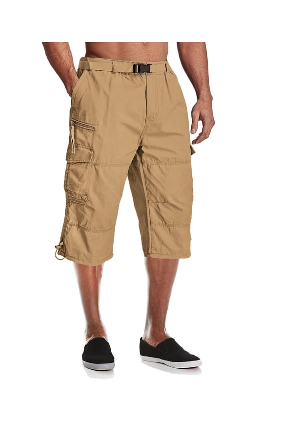 Men's Capri Pants Twill Elastic Below Knee Cargo Shorts with 7 Pockets 3/4 Capri Long Shorts