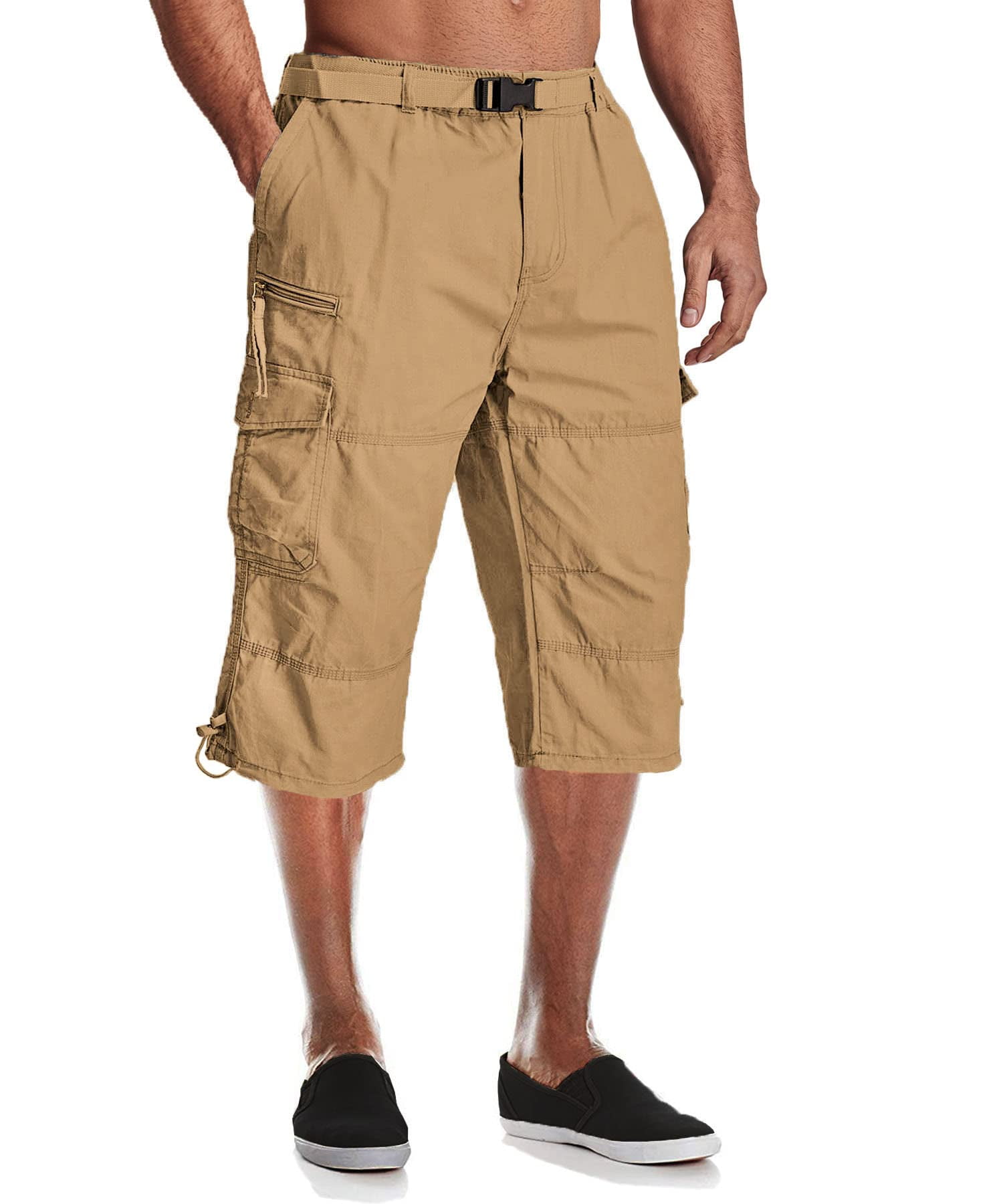 Men's Capri Pants Twill Elastic Below Knee Cargo Shorts with 7 Pockets 3/4  Capri Long Shorts 