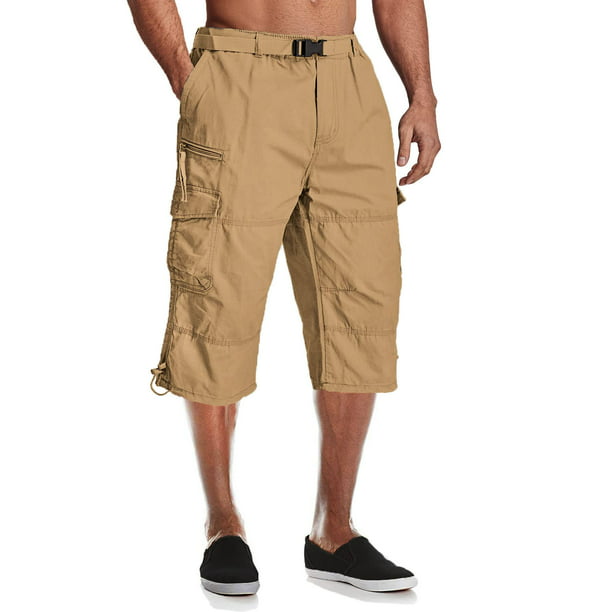 Men's Capri Pants Twill Elastic Below Knee Cargo Shorts with 7 Pockets ...