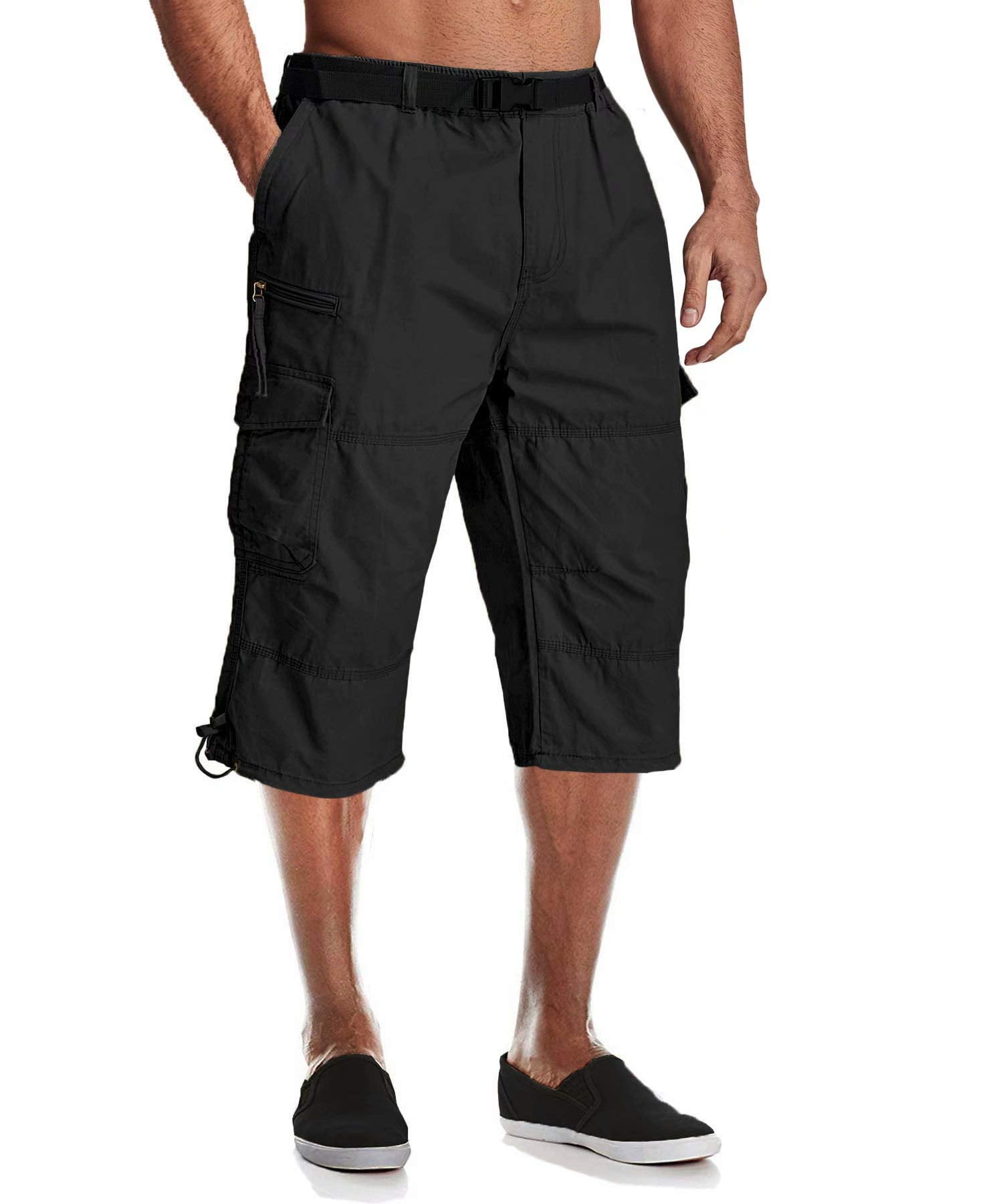Men's Capri Pants Twill Elastic Below Knee Cargo Shorts with 7 Pockets ...