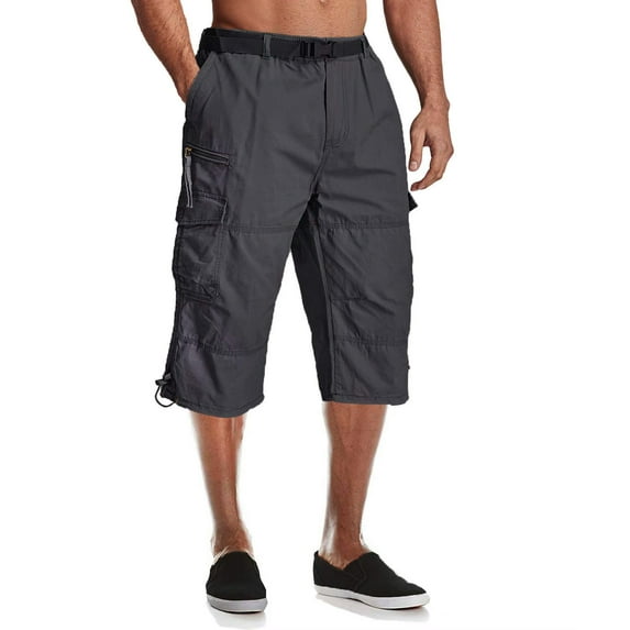 Men's Capri Pants Twill Elastic Below Knee Cargo Shorts with 7 Pockets 3/4 Capri Long Shorts