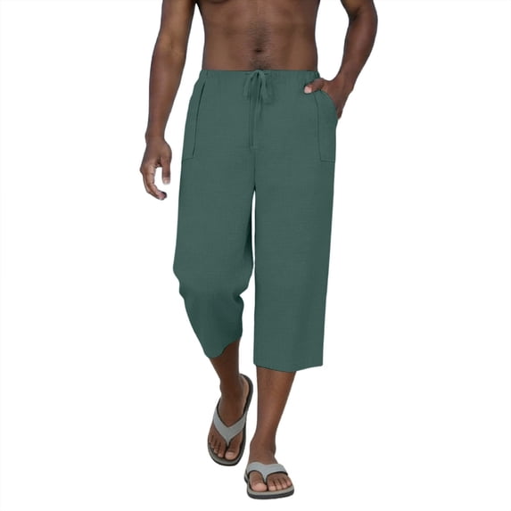Men's Capri Shorts 3/5 Relaxed Fit Mens Running Shorts Solid Color A Linen Loose-Fitting Casual Pants Trousers