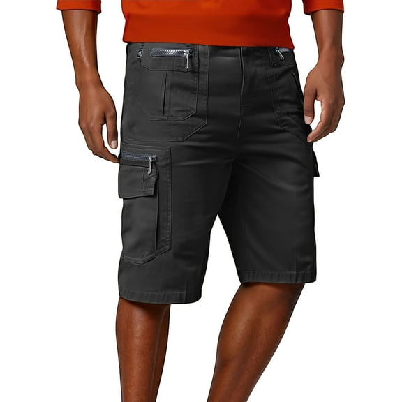 Men's Capri Work Shorts, 7-Inch Inseam Multi-Pocket Cotton Cargo Shorts for Outdoor Activities & Casual Wear ,Black XL