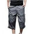 thumbnail image 1 of Men's Capris Pants Solid Color Multi Pocket Workwear With Elastic Waist Button Shorts Gray, 1 of 8