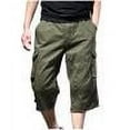 thumbnail image 1 of Men's Capris Pants Solid Color Multi Pocket Workwear With Elastic Waist Button Shorts Olive Green, 1 of 9