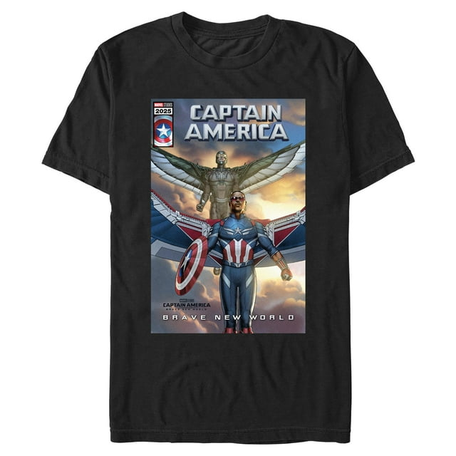 Men's Captain America: Brave New World Falcon and Captain America Comic Book Cover  Graphic T-Shirt
