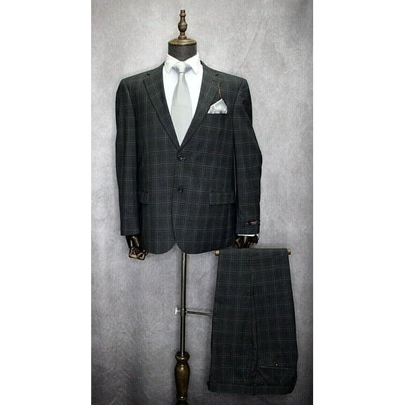 Men's Caravelli 2pc Charcoal Grey Plaid Modern Fit Formal Suit S616212N