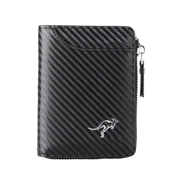 Men's Carbon Fiber Pattern Zip Wallet, RFID Blocking Credit Card Holder, Small Zipper Coin Purse Minimalist Card Case for Daily Business Travel Black