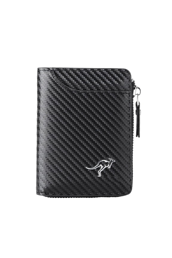 Men's Carbon Fiber Pattern Zip Wallet, RFID Blocking Credit Card Holder, Small Zipper Coin Purse Minimalist Card Case for Daily Business Travel Black