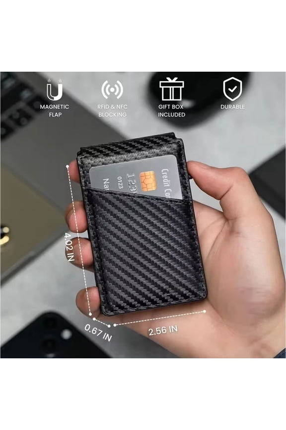 Men's Carbon Fiber Ultra-Thin Wallet - A simple double-layer wallet that blocks radio frequency interference, featuring a money clip and card pop-up mechanism | Can hold multiple cards and cash | Lea