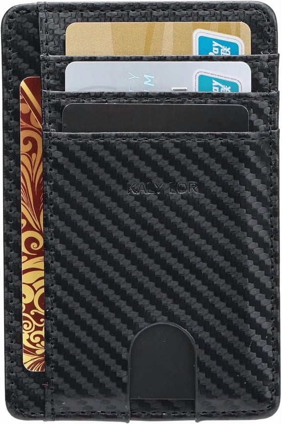 Men's Card Holder, Ultra-Thin Wallet with Anti-Skimming Protection, Minimalist Design, 6 Card Slots, Box Included(Black microfiber)