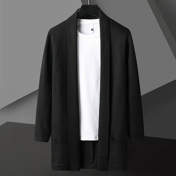 Men's Cardigan, Long Sleeve Shirt with Pocket and Hooded Design, Solid Color Casual Jacket, Lightweight Polyester Fabric for All-Season Wear