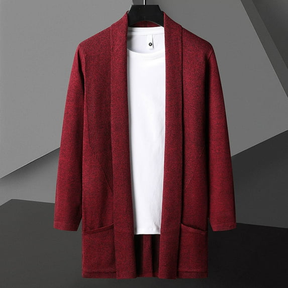 Men's Cardigan, Long Sleeve Shirt with Pocket and Hooded Design, Solid Color Casual Jacket, Lightweight Polyester Fabric for All-Season Wear