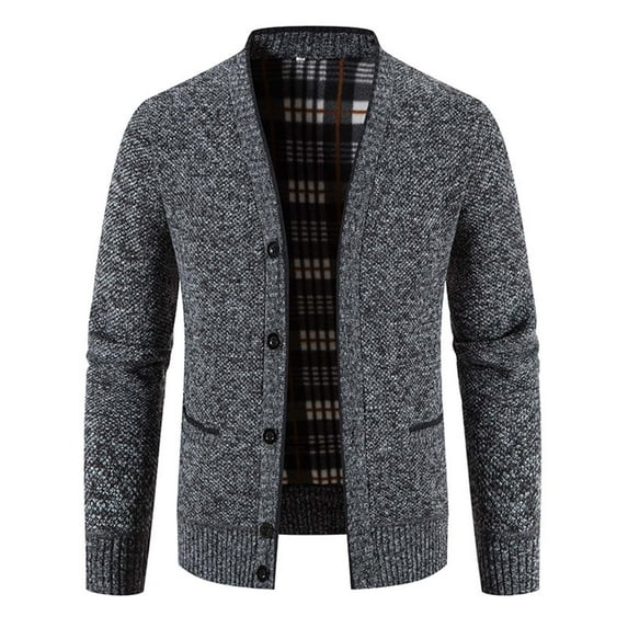 Men's Cardigan Sweater Button Up Knit Textured Stand Collar Regular Fit Full Zip Fleece Lined Winter Warm