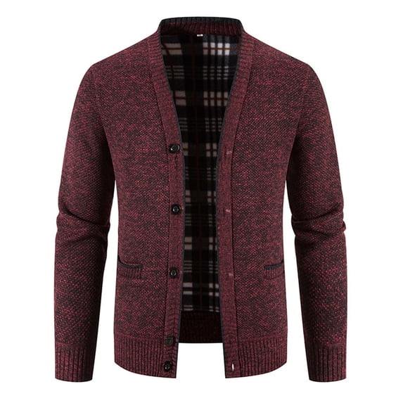 Men's Cardigan Sweater Button Up Knit Textured Stand Collar Regular Fit Full Zip Fleece Lined Winter Warm