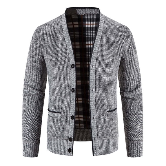 Men's Cardigan Sweater Button Up Knit Textured Stand Collar Regular Fit Full Zip Fleece Lined Winter Warm