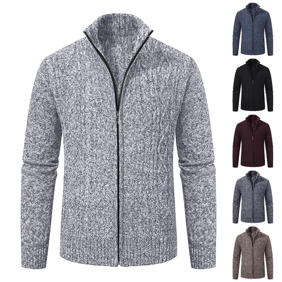 Men's Cardigan Sweater Jacket - Stand Collar Knitted Casual Solid Color Design for Autumn Winter Comfort, Office Wear, and Holiday Gatherings,Navy,3XL