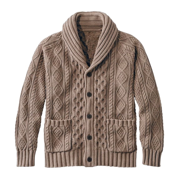 Men's Cardigan Sweater Long Sleeve Shawl Collar Button Down Solid Knit Outerwear with Pockets Coffee XL