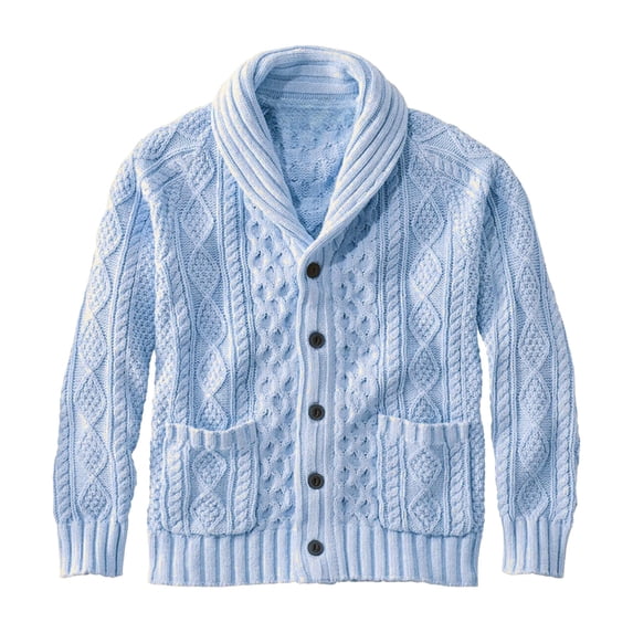 Men's Cardigan Sweater Long Sleeve Shawl Collar Button Down Solid Knit Outerwear with Pockets Sky Blue S