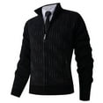 thumbnail image 1 of Men's Cardigan Sweater Long Sleeve Stand Collar Full Zip Knitted Outerwear with Pockets Black M, 1 of 6