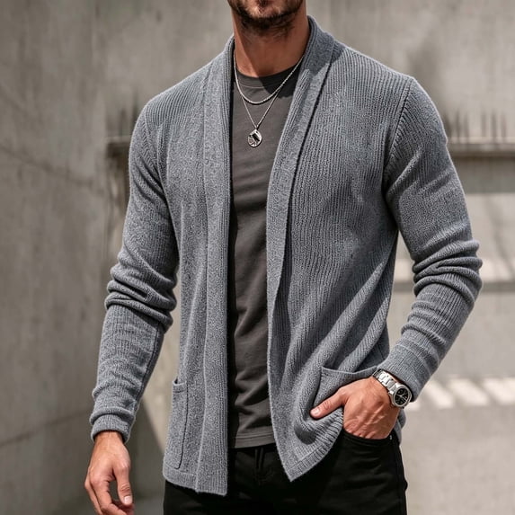 Men's Cardigan Sweater Shawl Collar Casual Knit Open Front Sweaters