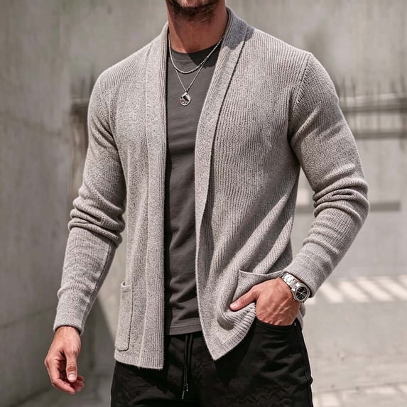 Men's Cardigan Sweater Shawl Collar Casual Knit Open Front Sweaters