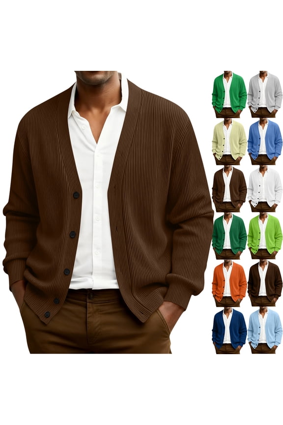 Men's Cardigan Sweaters Button Down Long Sleeve Button Up Big and Tall V Neck Sweater Yellow XL