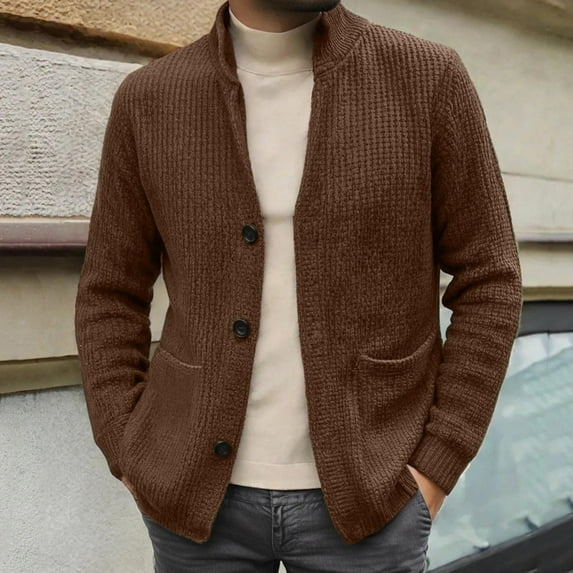 Men's Cardigan Sweaters Fuzzy Trench Coat Long-Sleeved Pullover Solid Bedroom Polyester